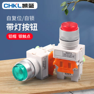 Y090 自复位按钮开关 带灯按钮Ф22MM 11DN 一开一闭22mm LAY37