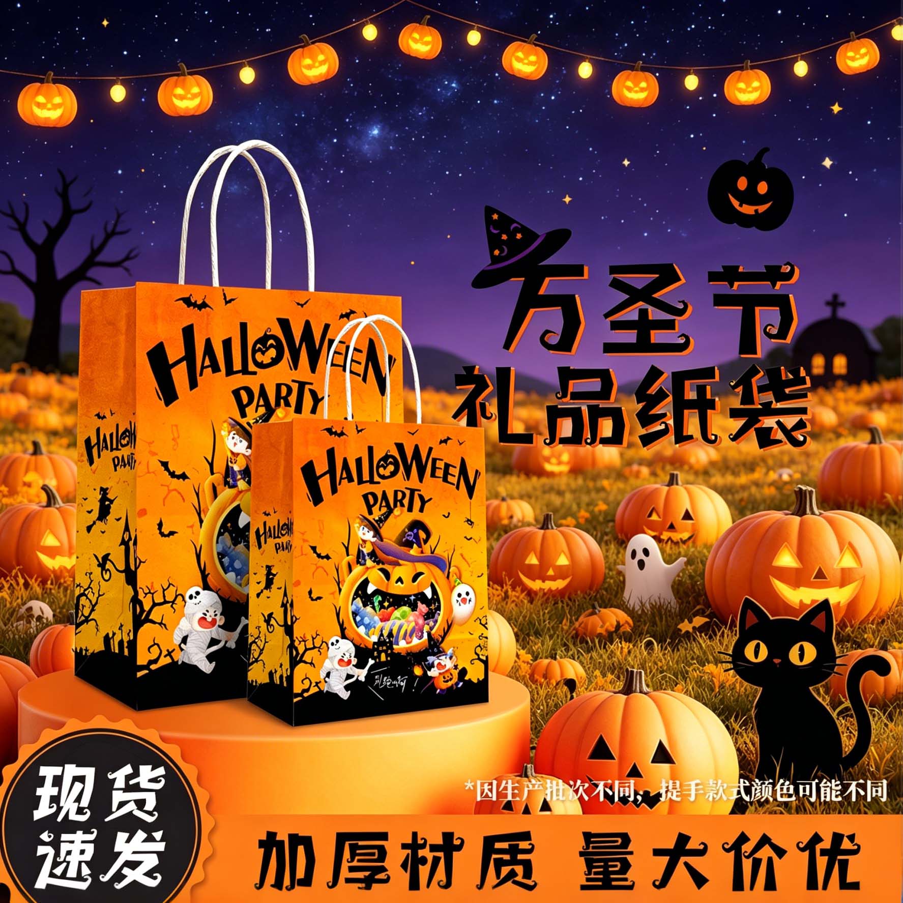 万圣节糖果牛皮纸袋圣诞礼品袋手提袋纸袋烘焙咖啡饮品店定制logo