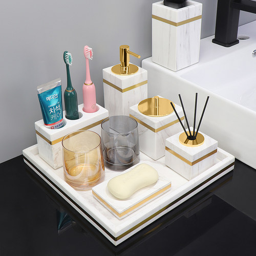 宝字派天然大理石爵士白洗漱套装