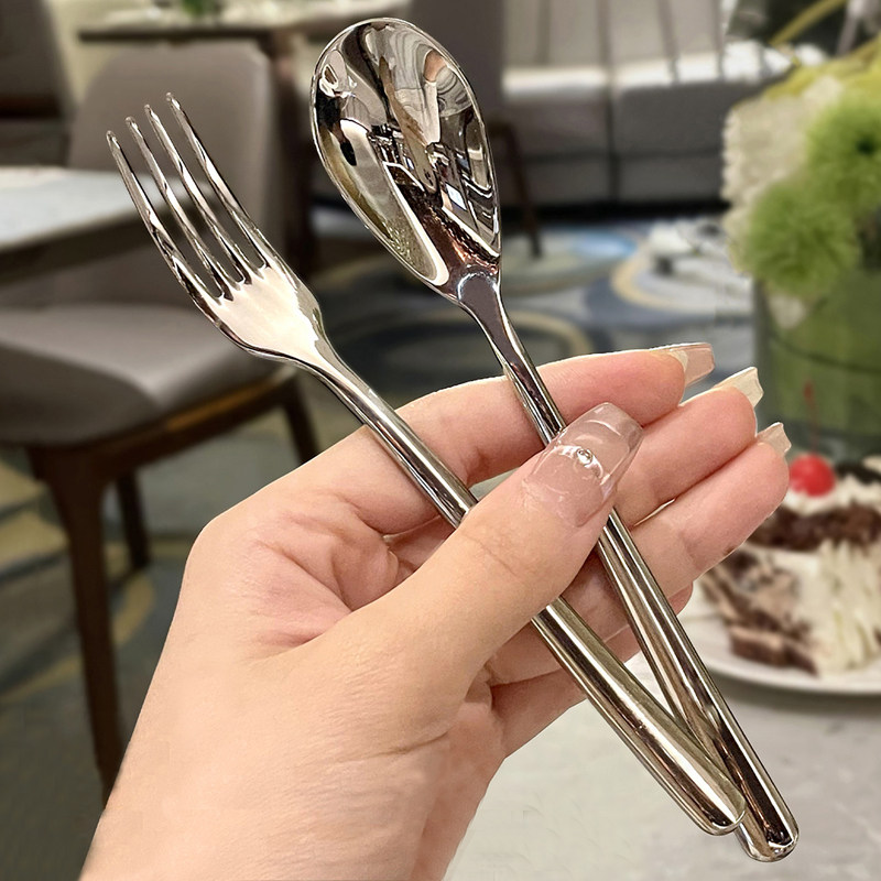 加厚304不锈钢水果叉子精致甜品咖啡勺吃蛋糕点心月饼叉勺搅拌勺