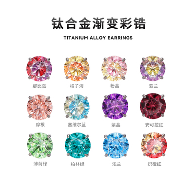 渐变彩色锆石饰品头 0.9牙口内螺旋平底替换头钛合金耳骨耳钉配件