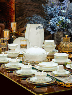 汉朝源景德镇轻奢高级感骨瓷碗碟家用乔迁之喜入宅陶瓷餐具套装