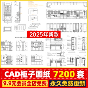 家装衣柜酒橱柜子榻榻米书柜鞋柜家具CAD图库平立面施工图纸设计