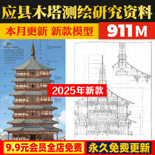 木塔木结构宝塔佛塔楼阁测绘研究报告SU模型CAD施工图文件测绘图