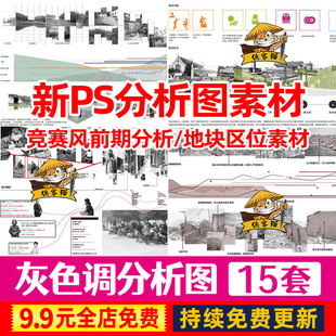 竞赛风小清新灰调现状前期地块区位人群分析图PSD分层素材源文件
