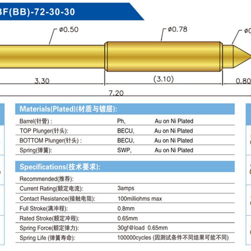 双头探针078BB精密探针081BF细针BGA半导体测试针031BF高频测试针