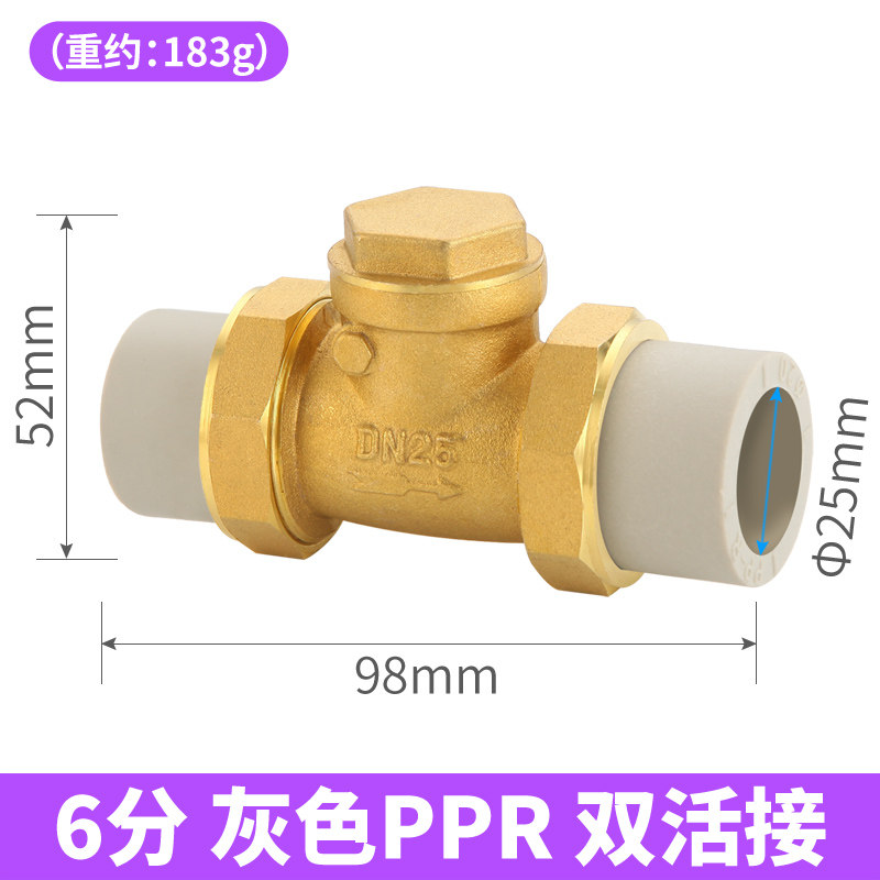 4分6分一寸全铜卧式止回阀20/25PPR活接水表单向阀自来水管配件PE