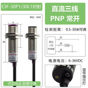 微小型直角激光对射光电传感器M3/M4/M5/M6M8M12红外开关可见光点