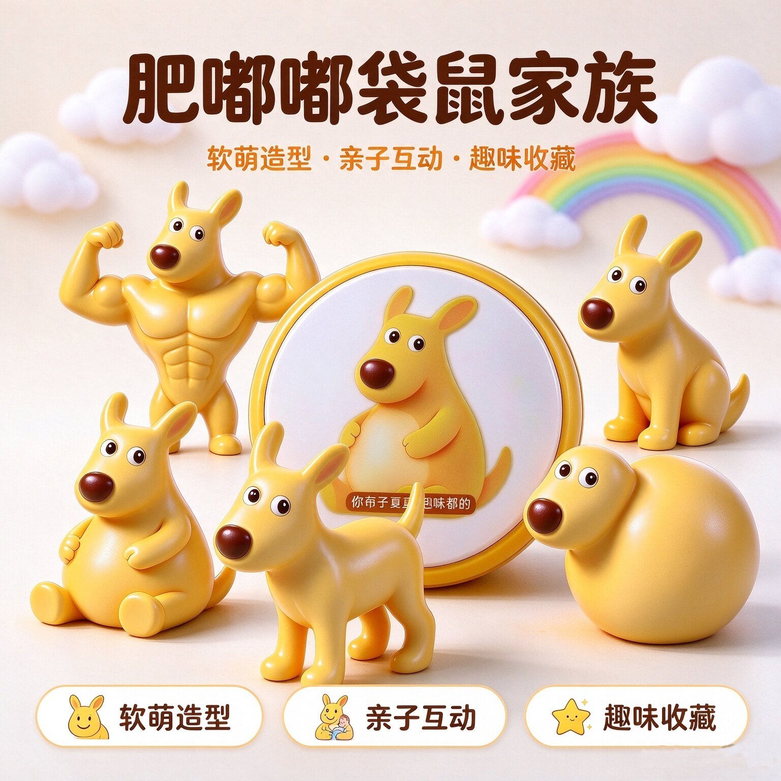 美团袋鼠桌面装饰摆件手办胆子肥嘟嘟音效玩具发声按钮玩具按键