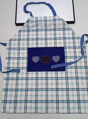 满20元包邮蓝色格子碱水结轻微污渍围裙