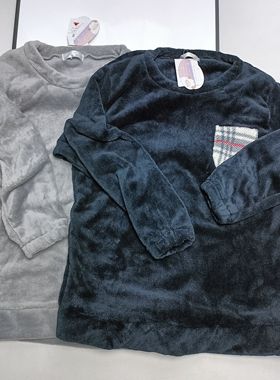 任意2件包邮外贸原单黑色灰色珊瑚绒男士圆领套头卫衣绒衫