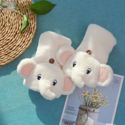 Sweet Half Finger Gloves cute going out soft sister points to winter velvet, winter trend plush, violent claws, fluffy Japanese