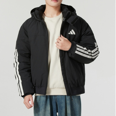 阿迪达斯连帽短款男子保暖羽绒服
