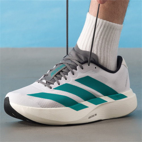 adidas Adizero Evo 时尚舒适拉松长跑短跑跑步鞋男款白绿JS4487