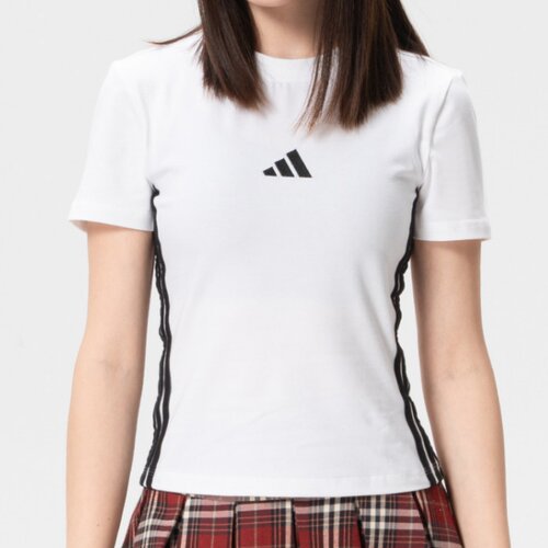 adidas  ESSENTIALS百搭短款条纹修身舒适T恤女款白色/黑色JE1239