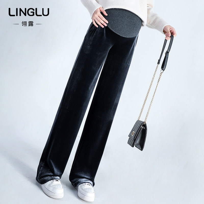 孕妇阔腿裤冬季外穿高个子加绒直筒春秋金丝绒秋冬加厚拖地裤冬款