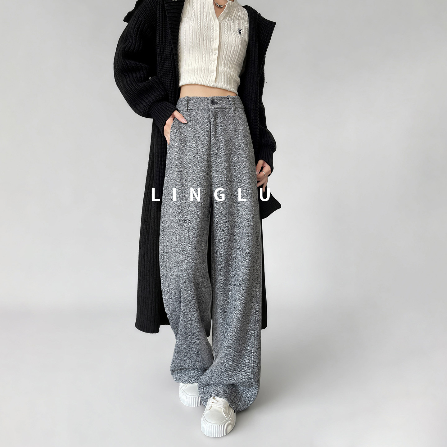 高级感灰色直筒西装裤女秋