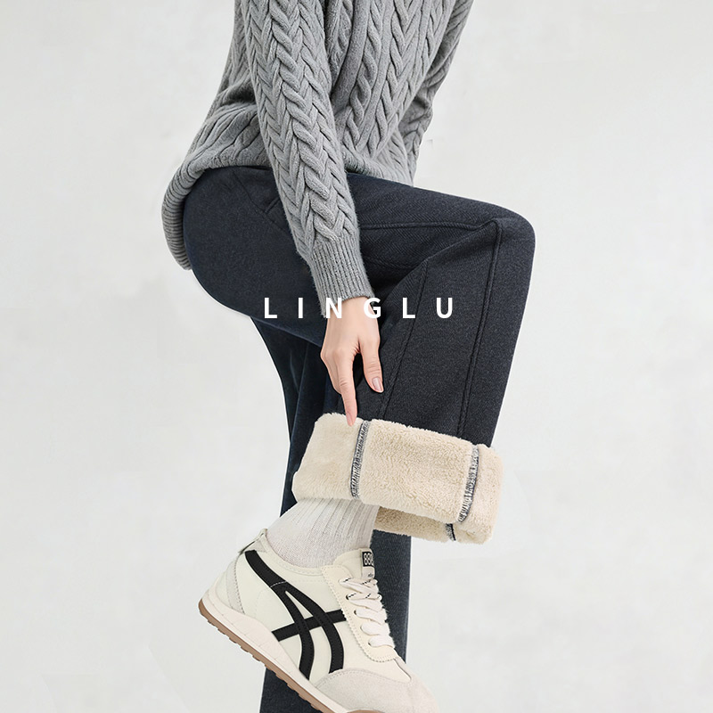 加长羊羔绒棉裤女秋冬高个子直筒卫裤冬季保暖加绒裤子加厚阔腿裤 - 封面