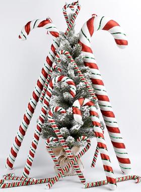 圣诞节装饰摆件橱窗氛围布置红白绿彩绘闪粉拐杖网红摄影拍摄道具