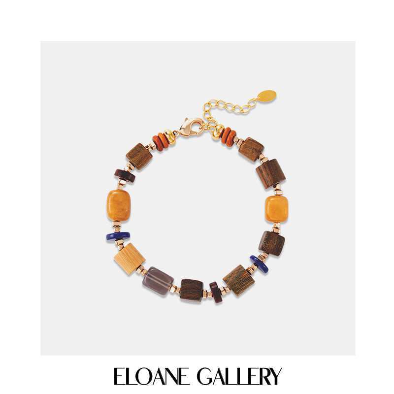 ELOANE GALLERY·落岸年轮天然石檀木黄玉玛瑙手链小众设计新中式