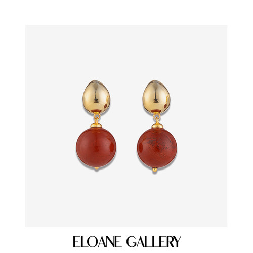 ELOANE GALLERY落岸Orient系列天然红石耳环耳坠高级感新中式耳饰