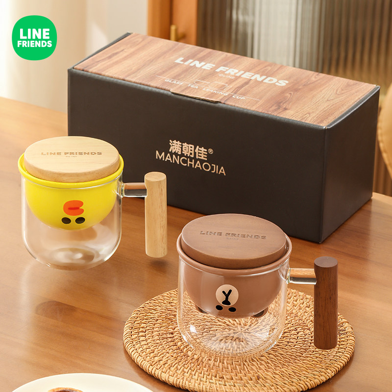 LINE正版联名办公室玻璃泡茶杯图片