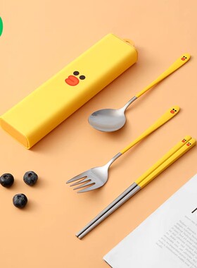SALLY学生便携筷子勺子套装三件套一人一筷专用上班族餐具收纳盒