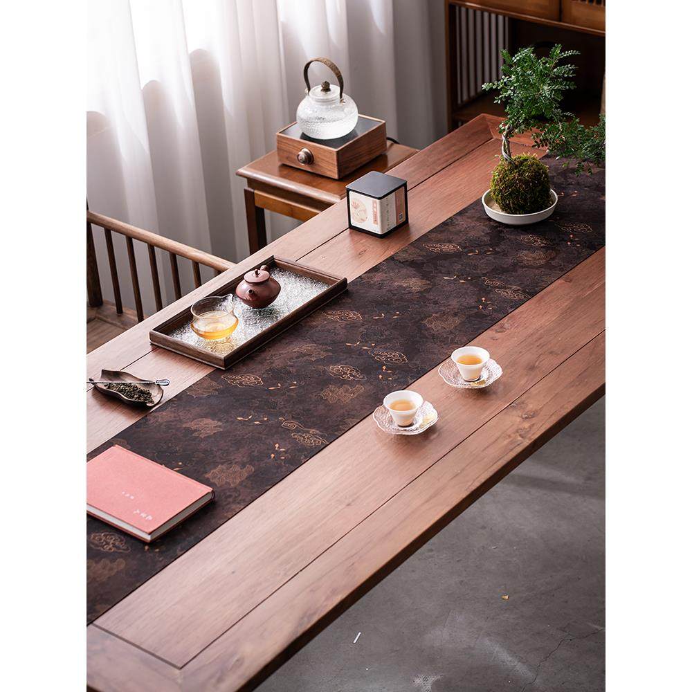 国风麒麟云纱长条干泡茶席双面防水桌旗桌垫布新中式高档茶桌布