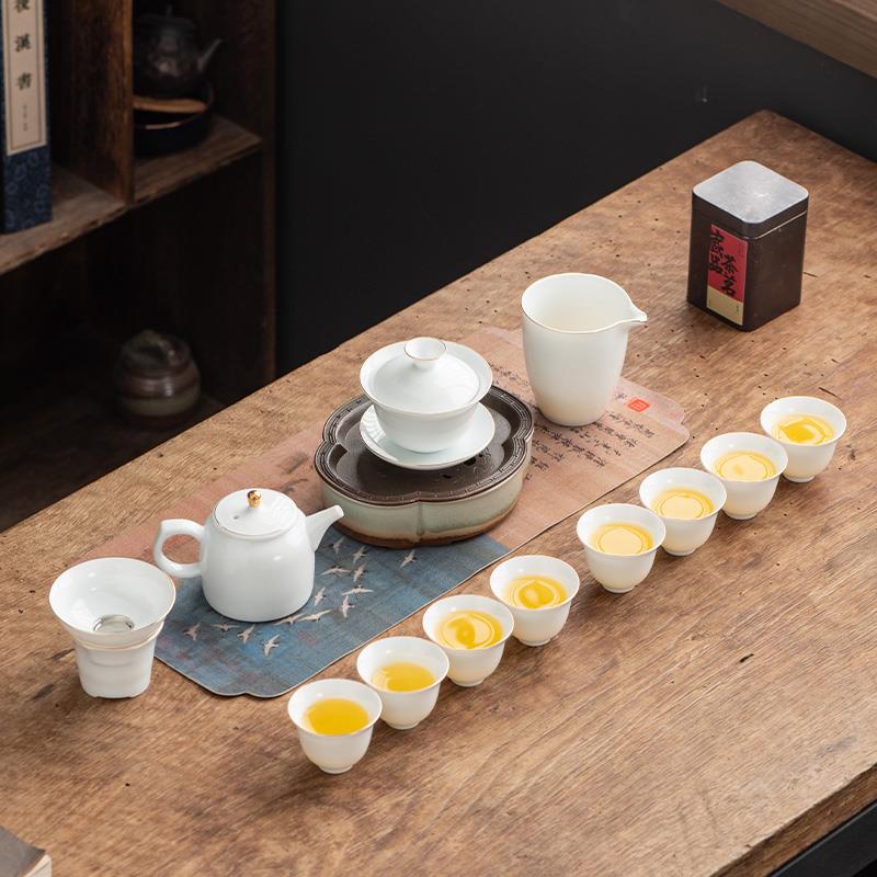 德化白瓷茶具套装家用羊脂玉盖碗客厅办公室茶杯陶瓷泡茶茶具全套