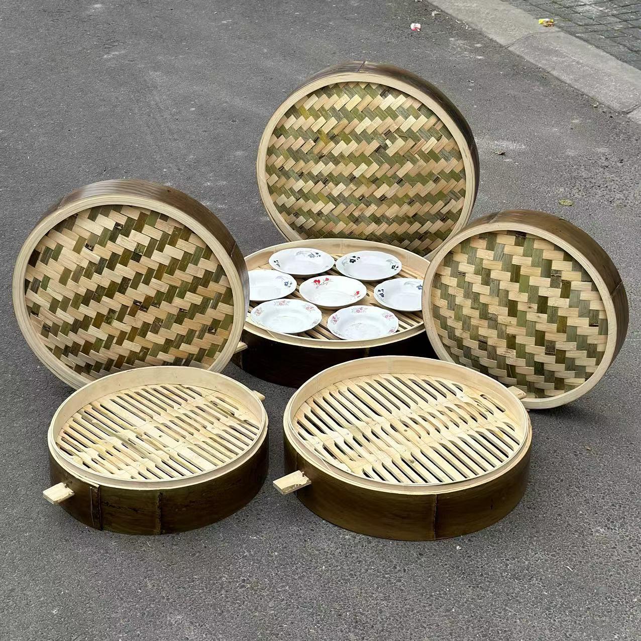 大尺寸楠竹蒸笼商用家用手工竹制蒸馒头小笼包火锅加深加厚竹青皮