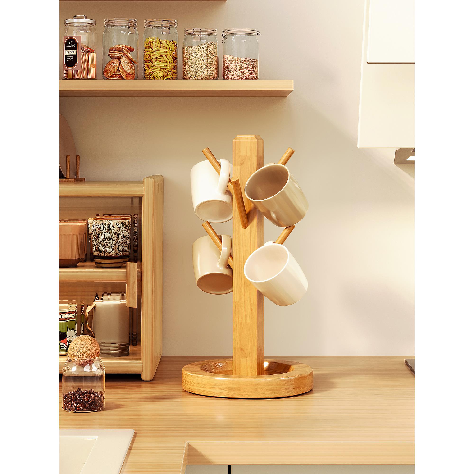 实木杯架挂杯子收纳置物架桌面茶杯咖啡杯马克杯树形倒挂水杯架子