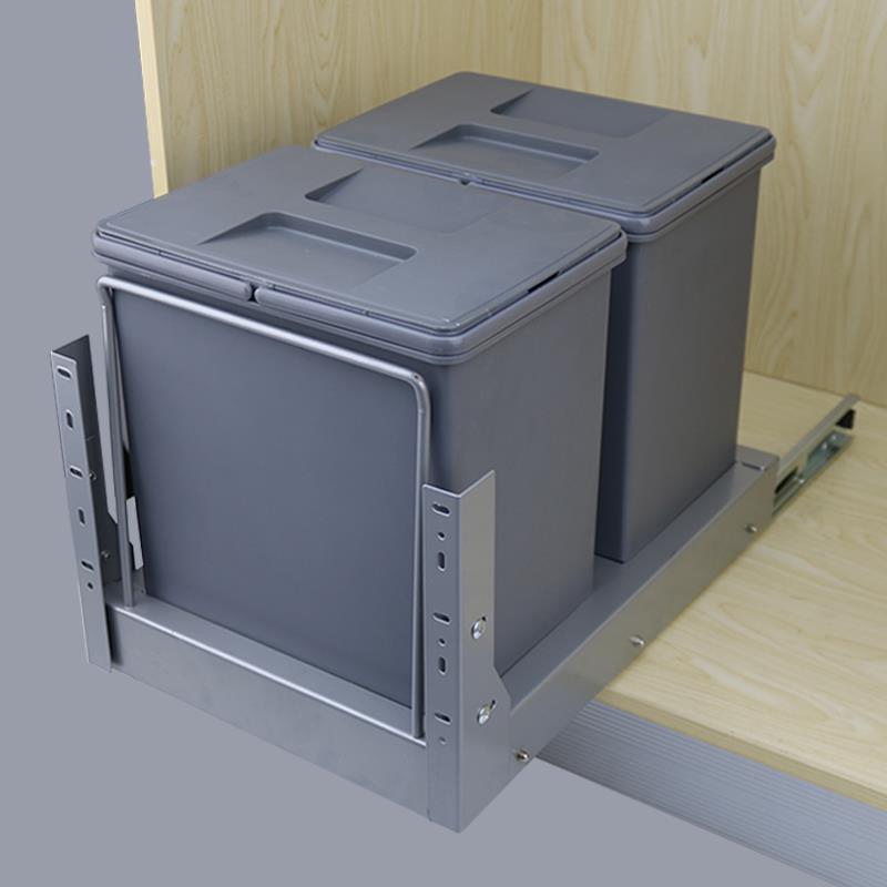 厨房拉篮隐藏嵌入式干湿分离家用垃圾桶整体橱柜内置抽拉式分类收