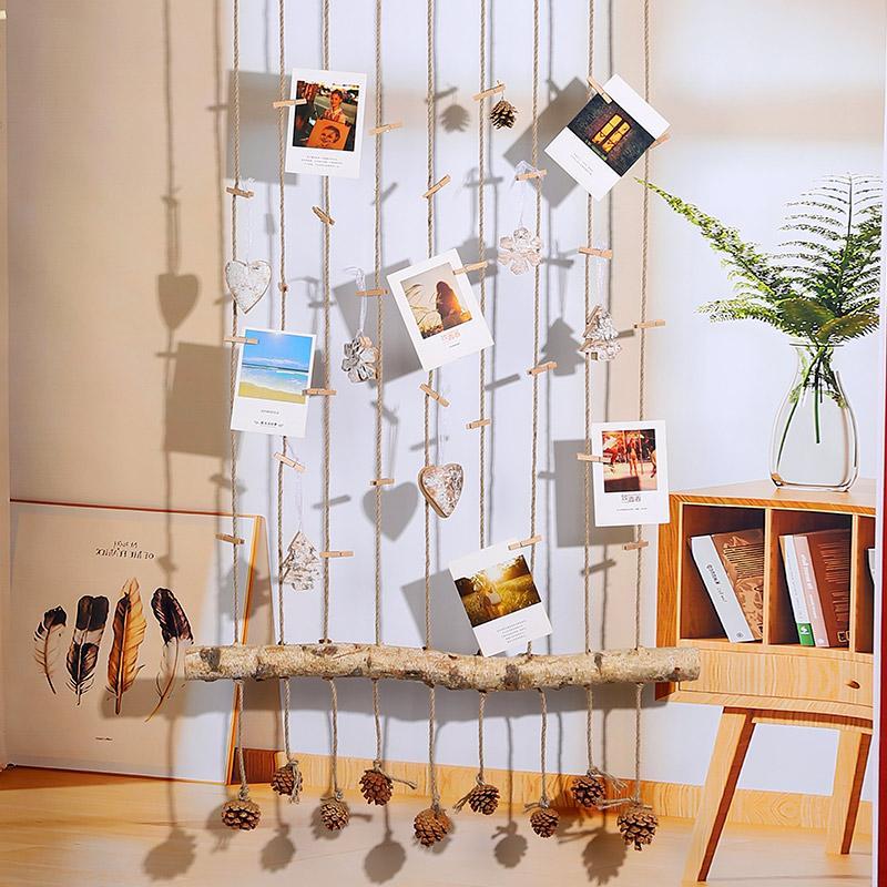 北欧原木麻绳照片墙挂件照片夹悬挂墙壁挂饰班级背景布置拍摄道具