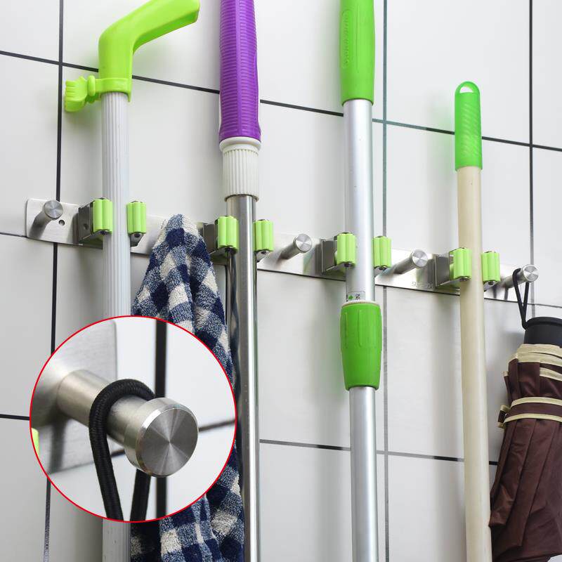 免打孔304不锈钢拖把架壁挂式夹挂钩强力无痕连排扫把拖布墩布架
