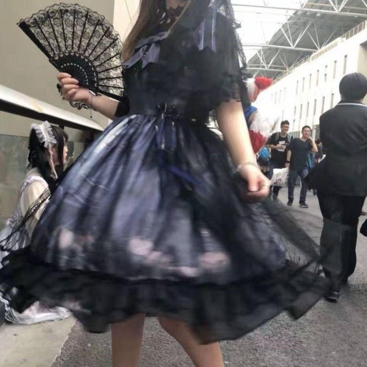 女士旗袍舞蹈跳舞小折扇黑色蕾丝古风扇子中国风古典双面复古扇子