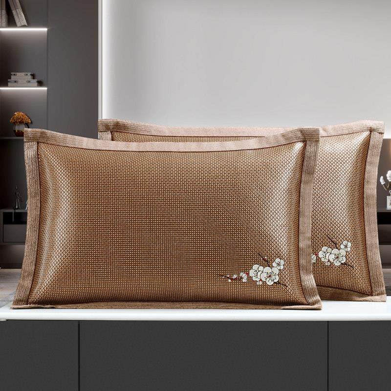 夏季冰丝枕头套双面夏天凉爽凉席枕芯套单人藤枕席成人家用一对装