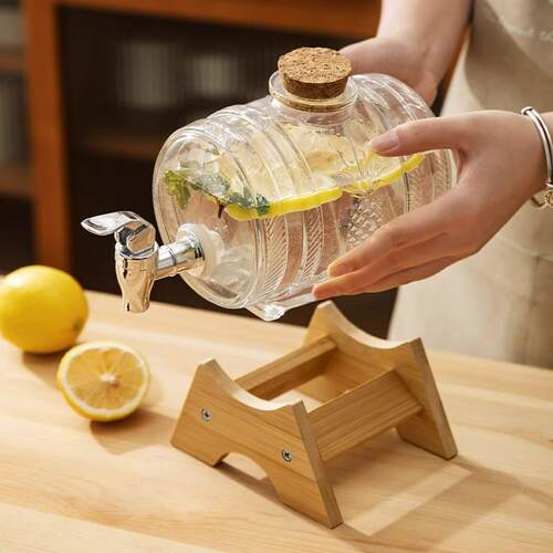 德国品质食品级玻璃冰箱果茶冷水壶带龙头大容量家用耐高温饮料桶