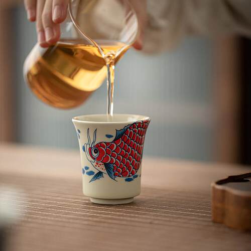 草木灰龙鱼主人杯单杯个人专用茶杯高端陶瓷茶盏喝功夫茶碗品茗杯