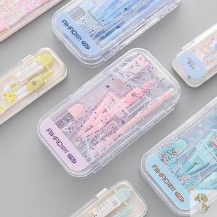 学习用品网红可爱创意圆规学生用初中生卡通小清新尺子套装画图铅笔套装绘图尺子画图工具美术考试小套装