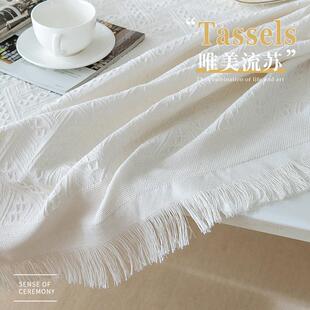 ins风法式棉线桌布长桌轻奢高级氛围感生日拍照日系茶几布长方形