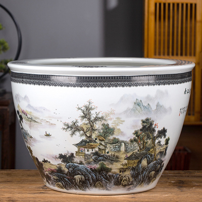 景德镇陶瓷金鱼缸养荷花睡莲盆乌龟锦鲤书画缸特大号水缸庭院直销