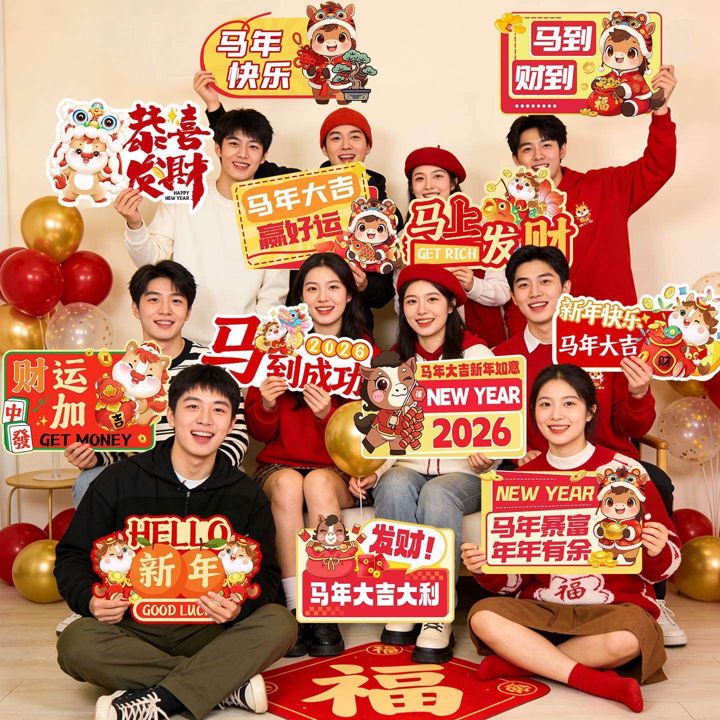2026元旦氛围装饰手举牌kt板马年新年公司年会大合照手持道具励志,节庆用品/礼品,节日装扮用品,淘宝优惠券,粉丝福利购,淘宝优惠卷
