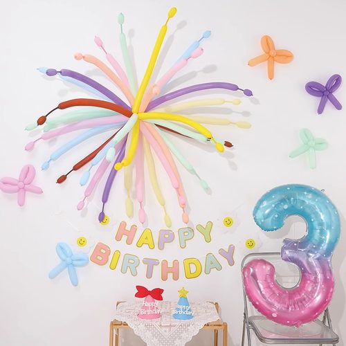 多巴胺马卡龙彩色烟花长条气球儿童生日场景装饰拍照道具数字毕业