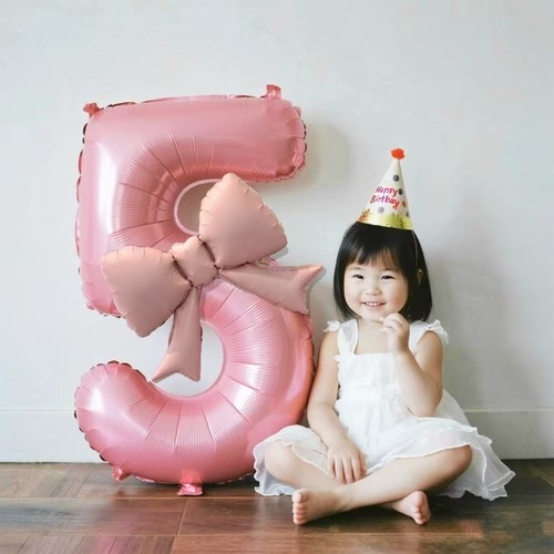 ins粉色蝴蝶结生日数字气球儿童女孩拍照道具派对布置场景装饰
