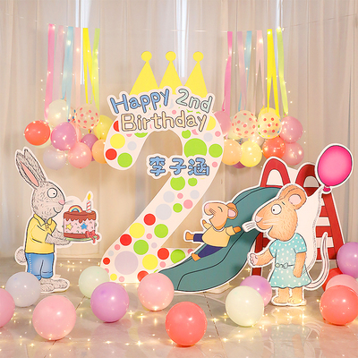 波西和皮普生日布置装饰场景2周岁男孩女宝宝气球儿童kt板背景墙