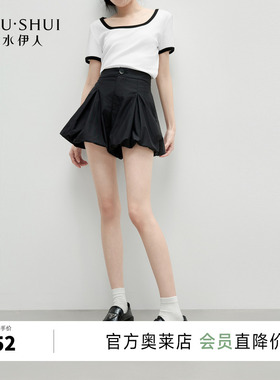 秋水伊人黑色短裤女2026夏季清仓休闲裤时尚百搭高腰花苞裤子女款