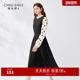 秋水伊人法式 女黑色显瘦中长裙 新款 复古拼接长袖 连衣裙2024年春季