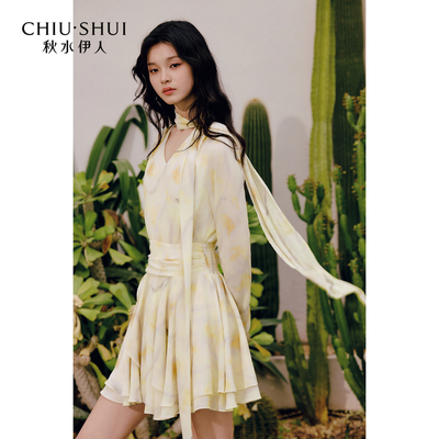 秋水伊人奥莱断码清仓优雅气质连衣裙女时尚通勤长袖宽松裙子