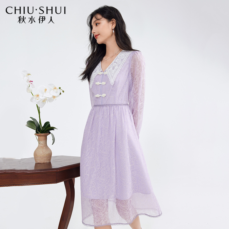 气质蕾丝连衣裙法式秋水伊人