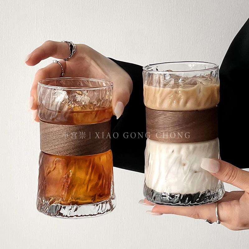 ins风挂耳咖啡杯家用防烫隔热竹套玻璃杯复古冰美式拿铁杯茶杯子